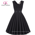 Grace Karin vente en gros Sans manches sweetheart V-Back Robe de soirée noire vintage rétro extensible CL008948-1